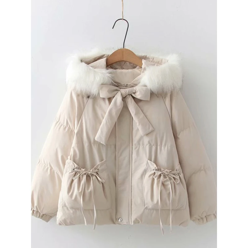 Women's Cotton Jackets Harajuku Solid Color Cute Lace-Up Hooded Overcoat Female Winter Thick Windproof Thermal Outerwear
Women's Cotton Jackets Harajuku Solid Color Cute Lace-Up Hooded Overcoat Female Winter Thick Windproof Thermal Outerwear