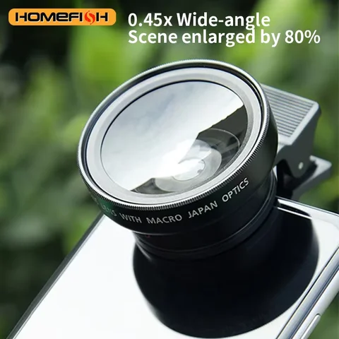 The universal 2-in-1 lens holder 37MM 0.45X 49UV super wide-angle + macro mobile phone lens is suitable for iPhone and Android