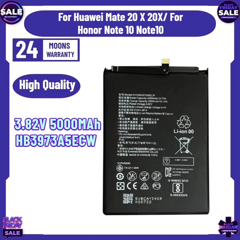 3.82V 5000MAh HB3973A5ECW Mobile Phone Batteries For Huawei Mate 20 X 20X/ For Honor Note 10 Note10/ For Honor 8X 8XMax Battery
3.82V 5000MAh HB3973A5ECW Mobile Phone Batteries For Huawei Mate 20 X 20X/ For Honor Note 10 Note10/ For Honor 8X 8XMax Battery