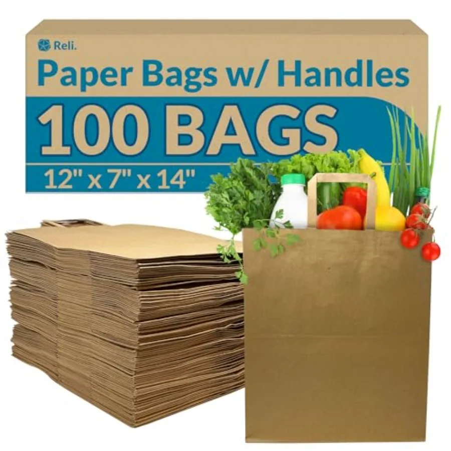 Paper Grocery Bags w/Handles 100 Pcs, Bulk (12"x7"x14") Large Paper Grocery Bags with Handles - Heavy Duty 57 Lbs Basis - Shopp
Paper Grocery Bags w/Handles 100 Pcs, Bulk (12"x7"x14") Large Paper Grocery Bags with Handles - Heavy Duty 57 Lbs Basis - Shopp