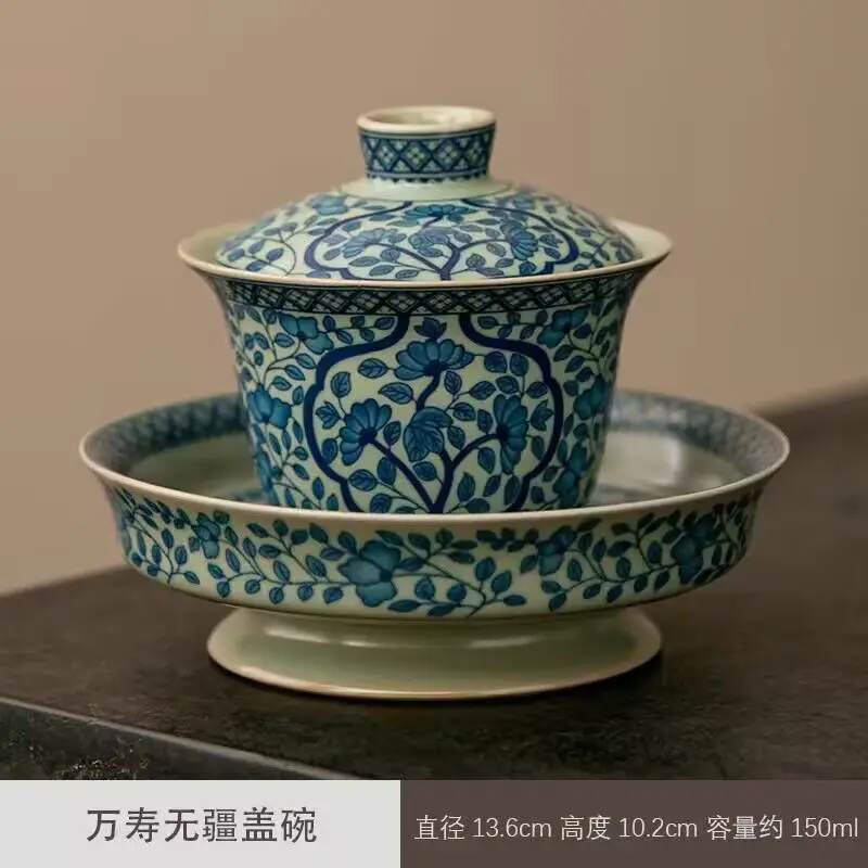 Сине-белая печь Ru с тремя талантами, покрытая чайной чашкой с эмалью cloisonne, высококачественная чайная чаша для домашнего использования, большой размер, чайная чашка