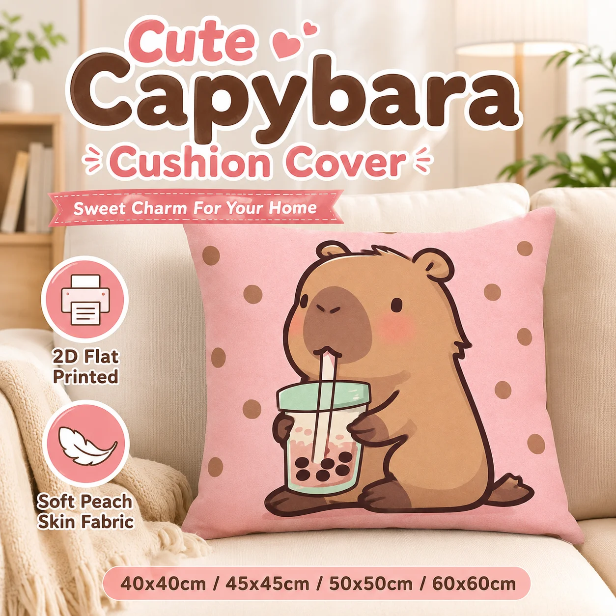 Sweet Pink Capybara Cushion Cover 2D Flat Printed Peach Skin Pillowcase Kawaii Boba Tea Animal Decorative Throw Pillow Case Bed
Sweet Pink Capybara Cushion Cover 2D Flat Printed Peach Skin Pillowcase Kawaii Boba Tea Animal Decorative Throw Pillow Case Bed