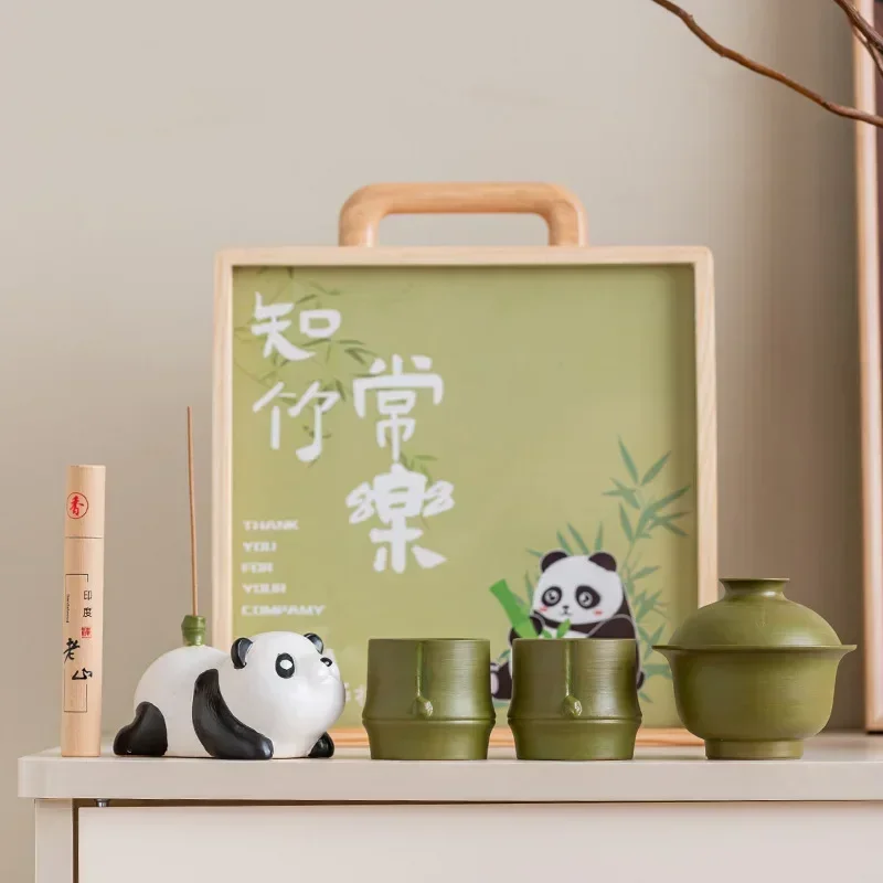 BespritGift New Arrival Kung Fu Tea Set - Premium Ceramic Gaiwan & Bamboo Cup with Panda Incense Holder & Incense Sticks
BespritGift New Arrival Kung Fu Tea Set - Premium Ceramic Gaiwan & Bamboo Cup with Panda Incense Holder & Incense Sticks