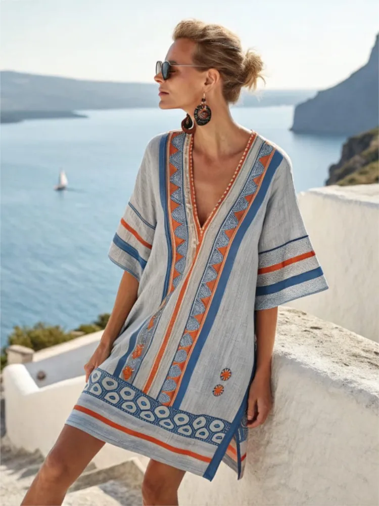 2025 Women's Fashion Summer Dress V-neck Printed Dress Short Sleeved Casual Loose Dresses Vestidos Para Mujer Homewear Outfits
2025 Women's Fashion Summer Dress V-neck Printed Dress Short Sleeved Casual Loose Dresses Vestidos Para Mujer Homewear Outfits