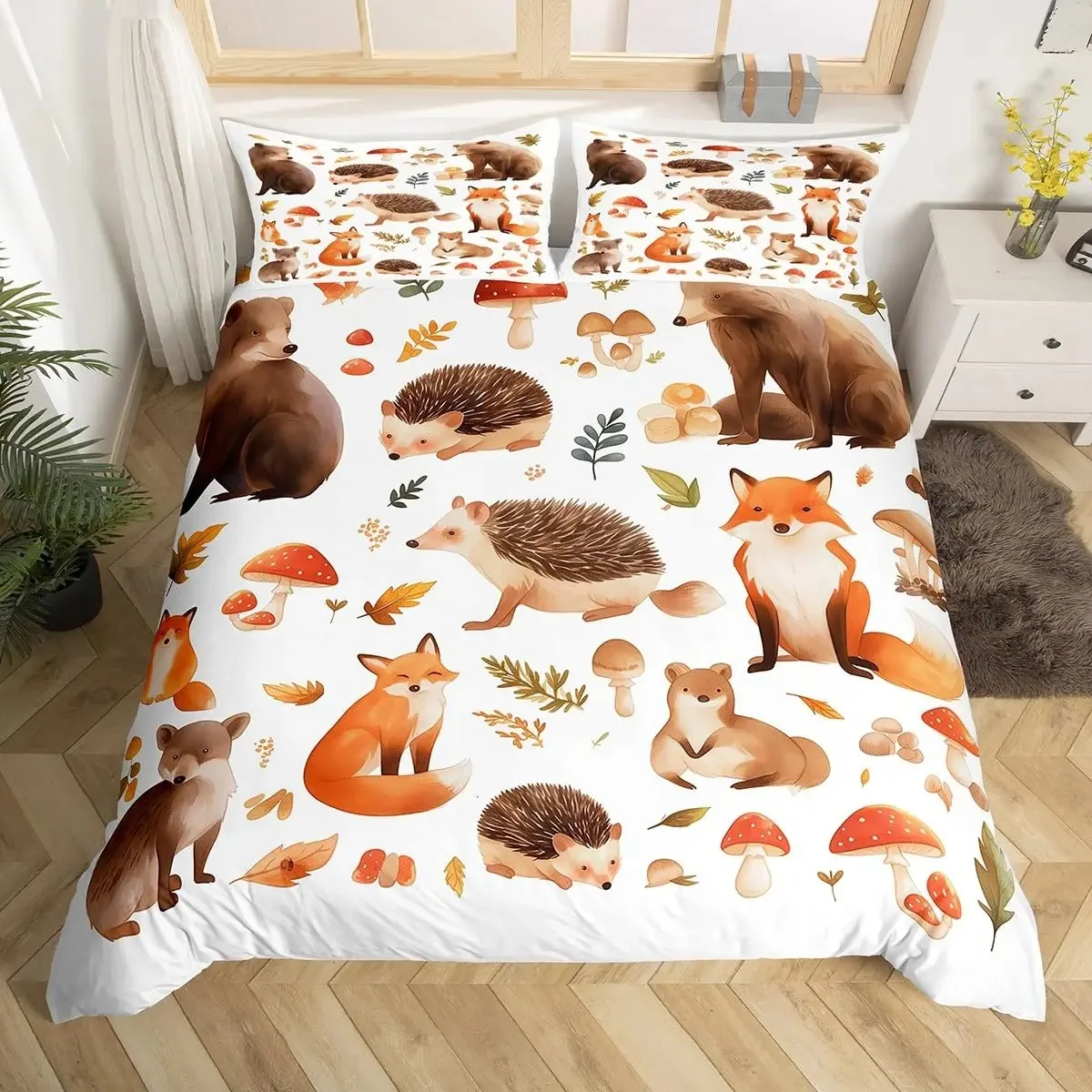 Cute Animals Duvet Cover Bear Hedgehog Bedding Set for Kids Boys Girls Pumpkin Mushroom Leaf Comforter Cover Autumn Quilt Cover
Cute Animals Duvet Cover Bear Hedgehog Bedding Set for Kids Boys Girls Pumpkin Mushroom Leaf Comforter Cover Autumn Quilt Cover