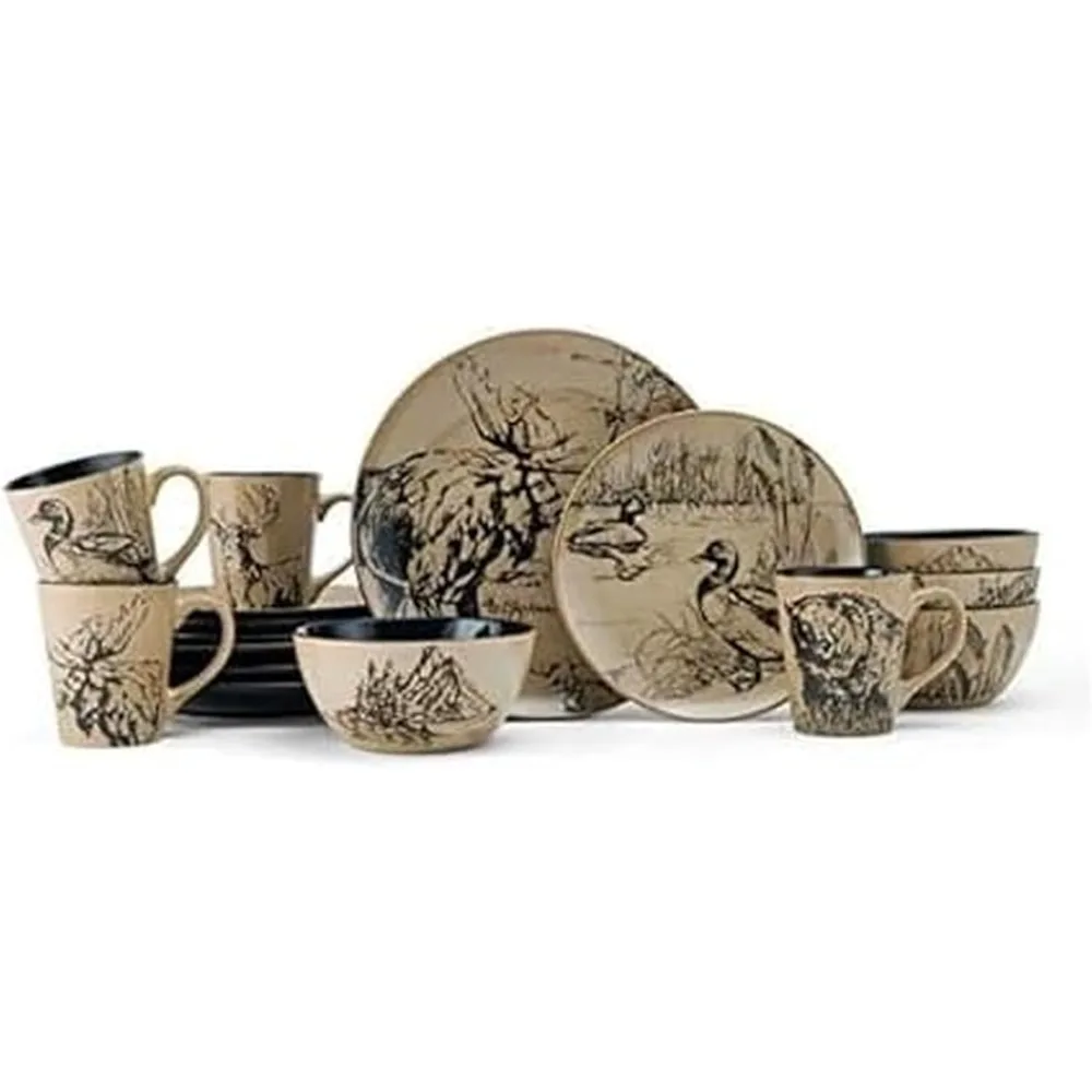 Mossy Oak Wildlife Pattern 16-Piece Dinner Set, Serving 4, Black & Beige
Mossy Oak Wildlife Pattern 16-Piece Dinner Set, Serving 4, Black & Beige