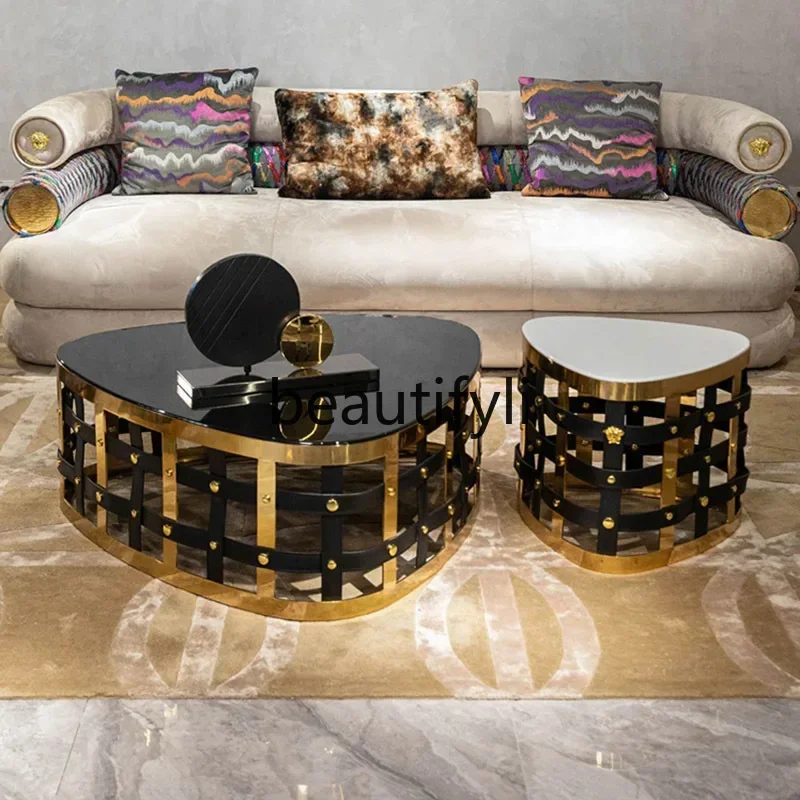 yj32 Light luxury marble coffee table high artistic sense special-shaped stainless steel creative side table combination
yj32 Light luxury marble coffee table high artistic sense special-shaped stainless steel creative side table combination