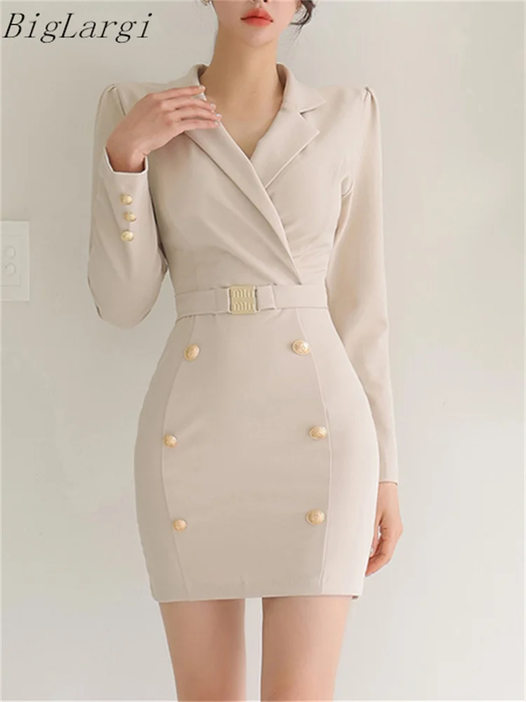 2024 Spring Elegant Office Dress Apricot Double-breasted Long Sleeve Suit Dress Women's Fashion Slim Bodycon Belt Dress
2024 Spring Elegant Office Dress Apricot Double-breasted Long Sleeve Suit Dress Women's Fashion Slim Bodycon Belt Dress