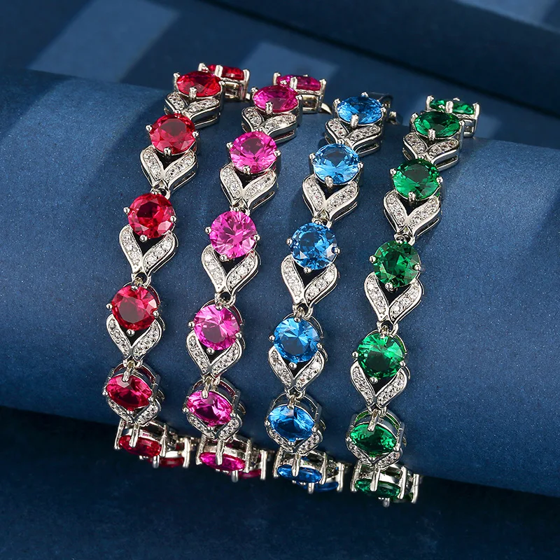 Women Tennis Heart Shape Bracelet with Round Cut Cubic Zirconia Emerald Green Blue Topaz Ruby Red Jewelry for Wedding Party Gift
Women Tennis Heart Shape Bracelet with Round Cut Cubic Zirconia Emerald Green Blue Topaz Ruby Red Jewelry for Wedding Party Gift