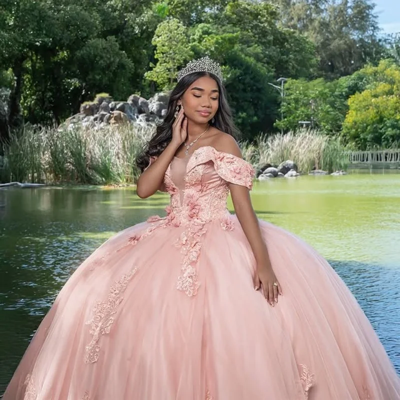 Customized Pink Off Shoulder Quinceanera Dress sequin applique crystal 3D flower Tull vestidos de 15 Quinceanera
Customized Pink Off Shoulder Quinceanera Dress sequin applique crystal 3D flower Tull vestidos de 15 Quinceanera