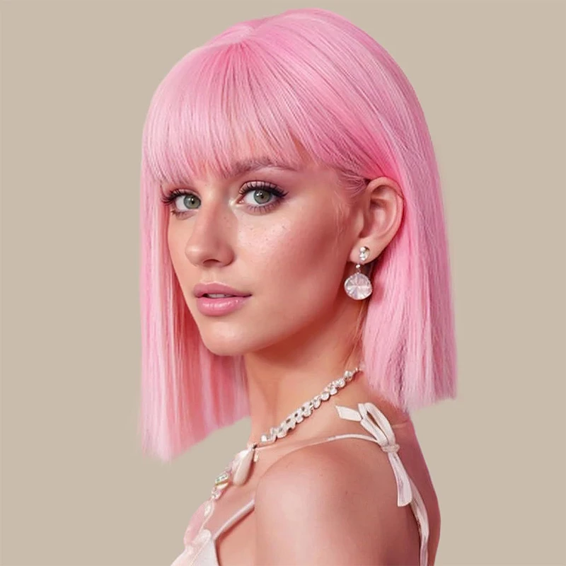 Pink Bob Wig With Bangs Short Straight Bob Bangs Wig 14 Inch Heat Resistant Synthetic Straight Hair wigs for Women Cosplay Use
Pink Bob Wig With Bangs Short Straight Bob Bangs Wig 14 Inch Heat Resistant Synthetic Straight Hair wigs for Women Cosplay Use