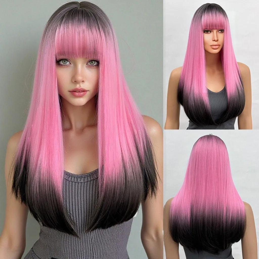 Qi Bangs Pink Black Spotted Gradient Long Straight Chemical Fiber Synthetic Hair Fashionable Distinctive Wig Women's Wig
Qi Bangs Pink Black Spotted Gradient Long Straight Chemical Fiber Synthetic Hair Fashionable Distinctive Wig Women's Wig