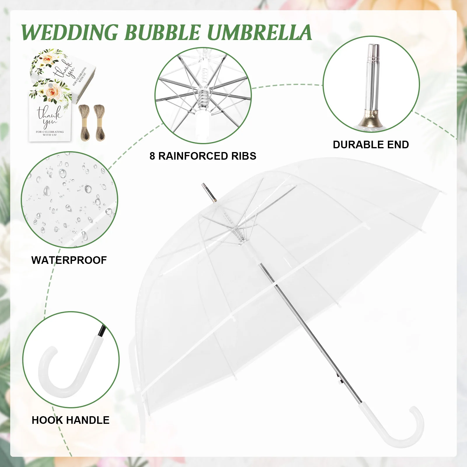 52 Inch Large Windproof Transparent Wedding Umbrellas with Classic Hook Handle Umbrella Gifts Bulk Wedding Favors for Guest
52 Inch Large Windproof Transparent Wedding Umbrellas with Classic Hook Handle Umbrella Gifts Bulk Wedding Favors for Guest
