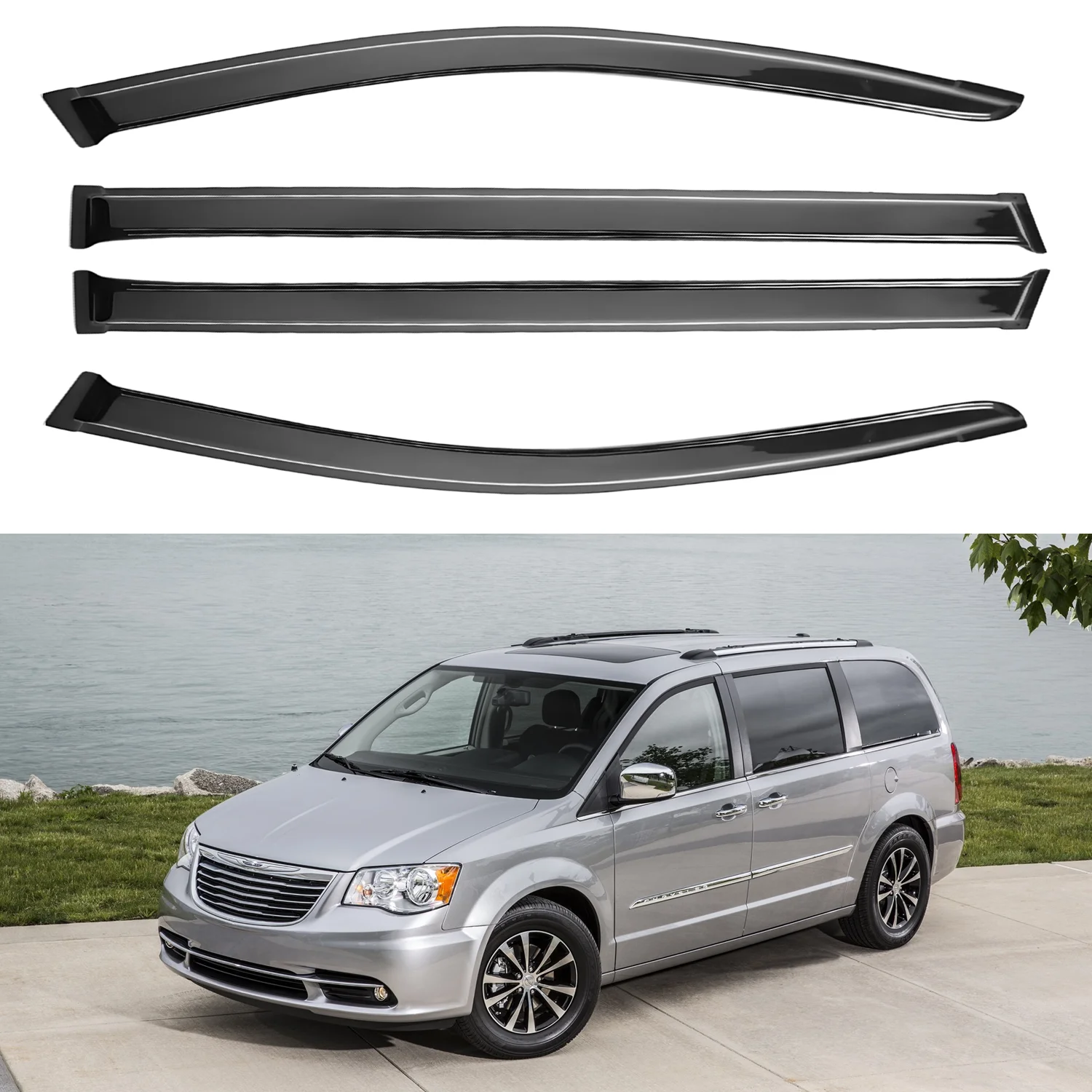 For Chrysler Town 4-Door 2008-2016, Chrysler Country 4-Door 2008-2016, Dodge Grand Caravan 4-Door 2008-2020 Tinted Window Visors Wind Deflectors 4pcs Set Without Drain Channel 1.5MM
For Chrysler Town 4-Door 2008-2016, Chrysler Country 4-Door 2008-2016, Dodge Grand Caravan 4-Door 2008-2020 Tinted Window Visors Wind Deflectors 4pcs Set Without Drain Channel 1.5MM