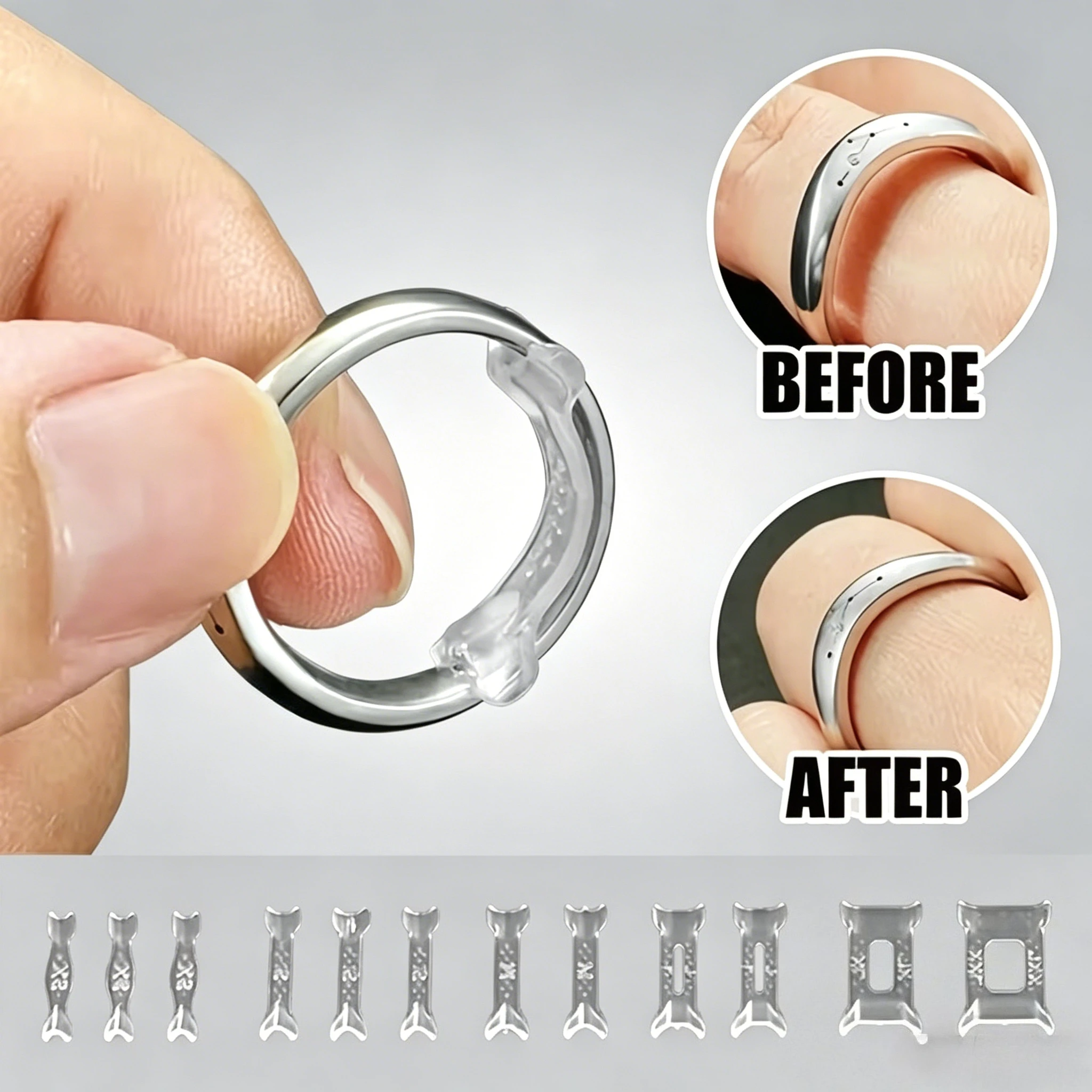 12pcs Invisible Ring Size Adjuster Silicone Ring Reducer Resizer Tightener for Loose Rings, 6 Sizes Clear Ring Guard Spacer Fit Wedding Band Engagement Ring Anti-Slip Ring Size Reducing Tool Jewelry Accessories
12pcs Invisible Ring Size Adjuster Silicone Ring Reducer Resizer Tightener for Loose Rings, 6 Sizes Clear Ring Guard Spacer Fit Wedding Band Engagement Ring Anti-Slip Ring Size Reducing Tool Jewelry Accessories