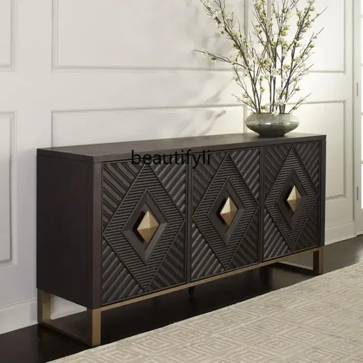 02Q American solid wood TV cabinet, three-door matte entrance cabinet, black rhombus carved art fashion dining side cabinet
02Q American solid wood TV cabinet, three-door matte entrance cabinet, black rhombus carved art fashion dining side cabinet