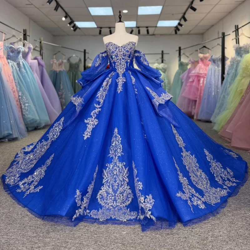 Royal Blue Shiny Quinceanera Dresses Ball Gown Off The Shoulder Applique Lace Beading Crystal Bow Corset Tull Party Birthday
Royal Blue Shiny Quinceanera Dresses Ball Gown Off The Shoulder Applique Lace Beading Crystal Bow Corset Tull Party Birthday