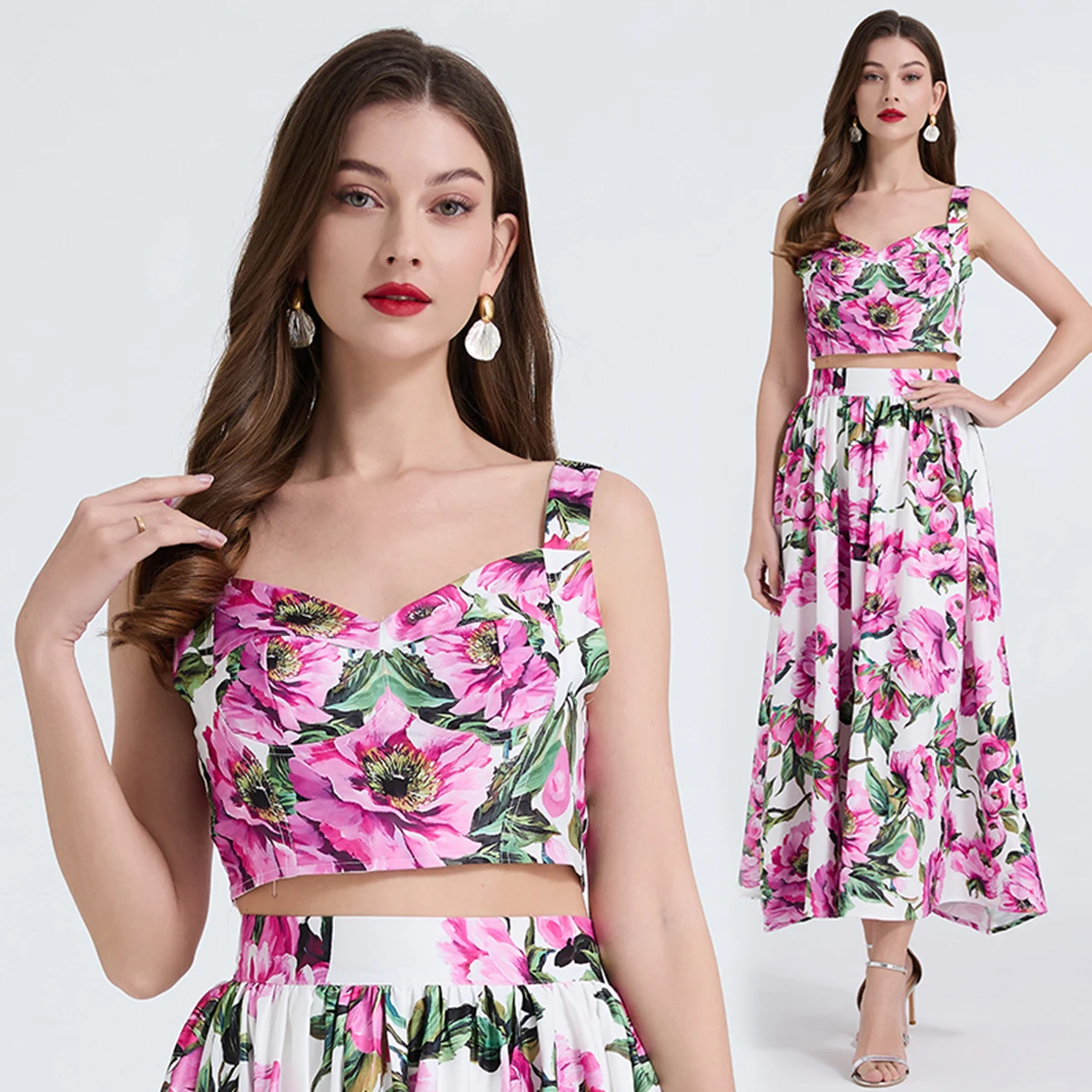 Printed Chiffon French Suit Women's Three-dimensional Chest Cushion Vest Top+high Waisted Skirt Big Swing Two-piece Set 2025
Printed Chiffon French Suit Women's Three-dimensional Chest Cushion Vest Top+high Waisted Skirt Big Swing Two-piece Set 2025