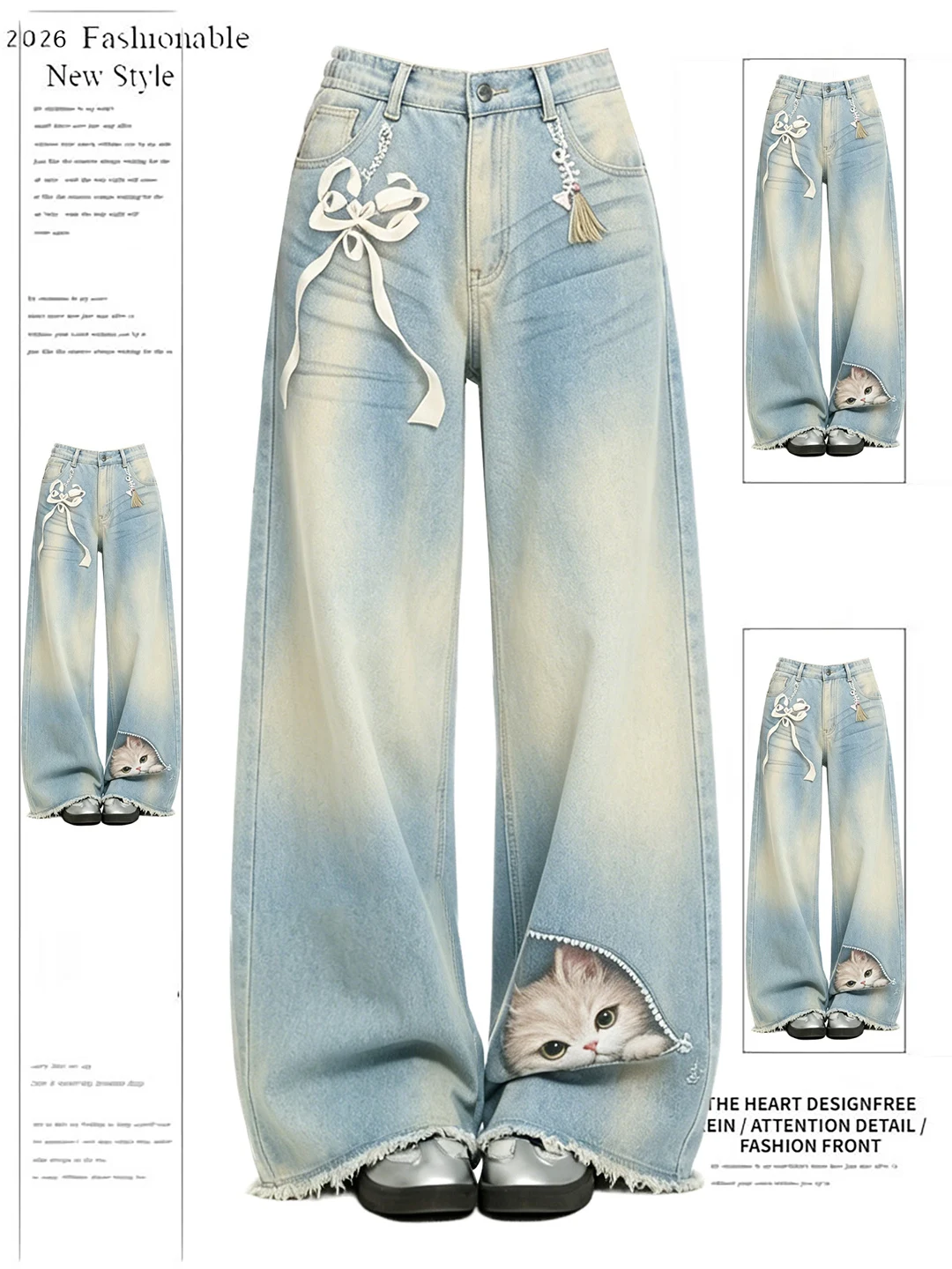 Adorable Print Wide Leg Jeans Women's Summer 2026 New Vintage Casual Knife Denim Pants High Waist Soft Washed Blue
Adorable Print Wide Leg Jeans Women's Summer 2026 New Vintage Casual Knife Denim Pants High Waist Soft Washed Blue