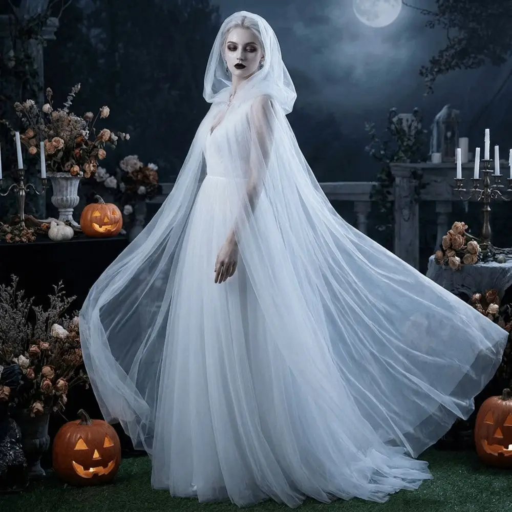 Vintage Solid Color Halloween Hooded Tulle Cape Floor Length Soft Mesh Cloak Lightweight Sheer Cosplay Bridal Costume Party
Vintage Solid Color Halloween Hooded Tulle Cape Floor Length Soft Mesh Cloak Lightweight Sheer Cosplay Bridal Costume Party