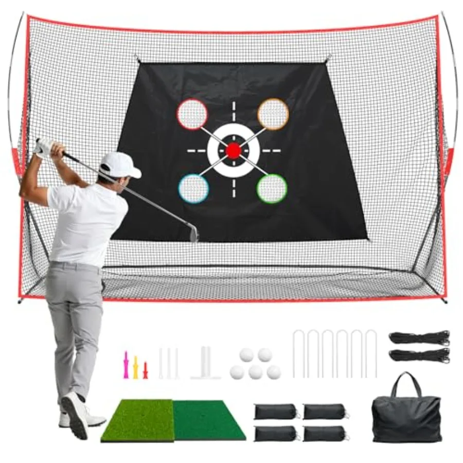 Golf Nets for Practice, 10 x 7 FT Golf Hitting Net, Study Golf Chipping Net with Multi - Objective Target Cloth, Tri-Turf Mat a