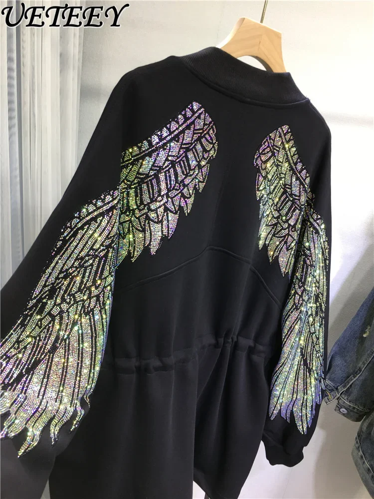 Hot Diamond Sparkling Sweatshirt Coat Women Luxury Wings Loose Casual Black Baseball Jacket Autumn Winter Cardigan Hoodies Coats
Hot Diamond Sparkling Sweatshirt Coat Women Luxury Wings Loose Casual Black Baseball Jacket Autumn Winter Cardigan Hoodies Coats