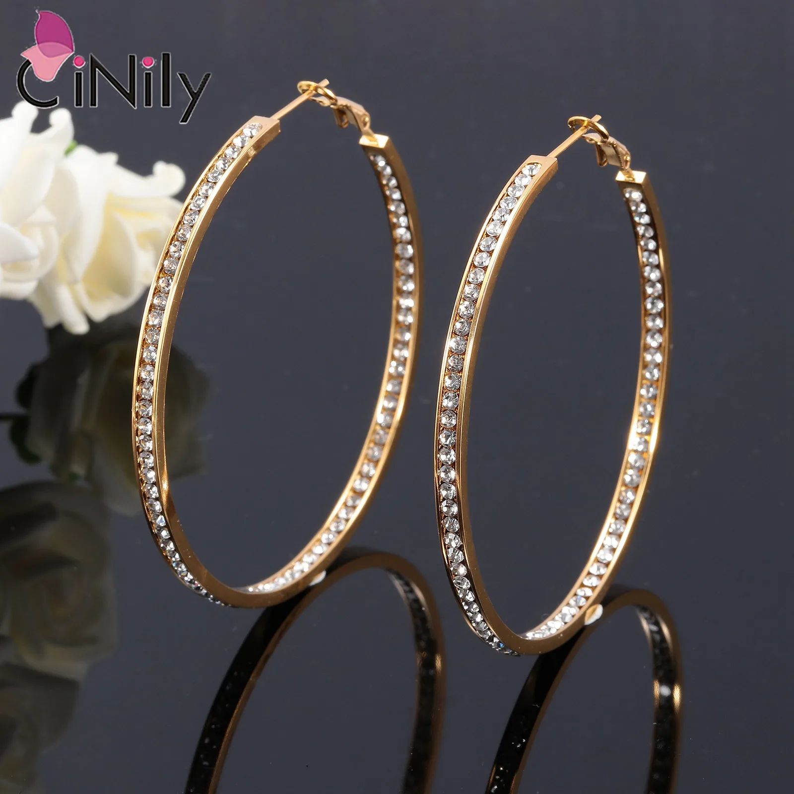CiNily Chic Rainbow & Clear Crystal Stone Large Hoop Earrings for Woman Stainless Steel Party Hyperbole Jewelry 40-50-60MM
CiNily Chic Rainbow & Clear Crystal Stone Large Hoop Earrings for Woman Stainless Steel Party Hyperbole Jewelry 40-50-60MM