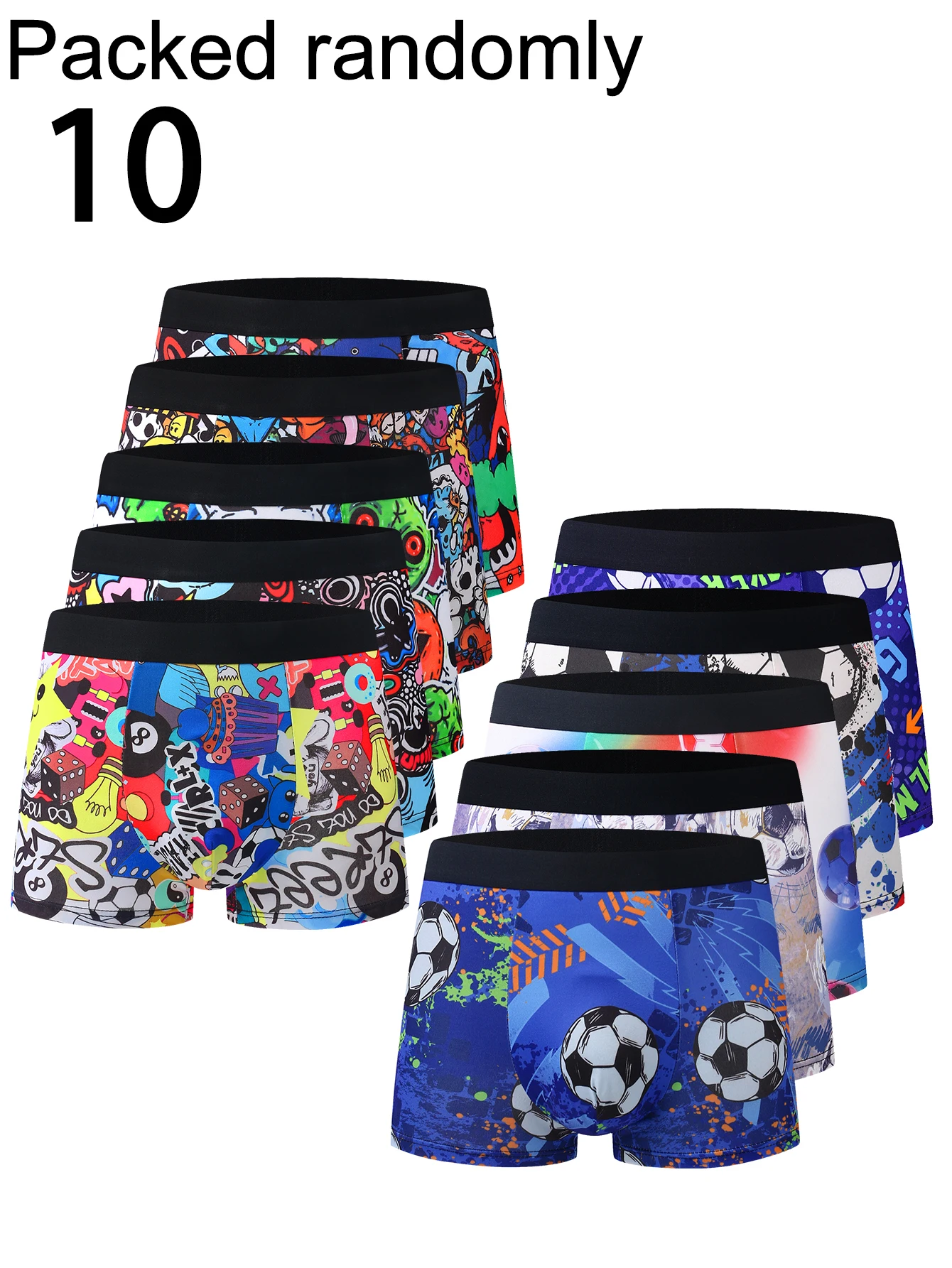 10-Pack Men's Boxer Briefs Random Designs Trendy Cartoon Graffiti Football Print Mid-Waist Briefs High Elastic Skin-Friendly You
10-Pack Men's Boxer Briefs Random Designs Trendy Cartoon Graffiti Football Print Mid-Waist Briefs High Elastic Skin-Friendly You