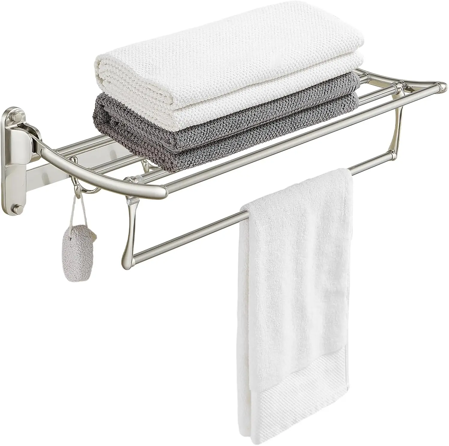 24 Inch Brushed Nickel Towel Racks with Foldable Bar and Hooks, Wall Mounted Multifunctional Bathroom Accessories
24 Inch Brushed Nickel Towel Racks with Foldable Bar and Hooks, Wall Mounted Multifunctional Bathroom Accessories