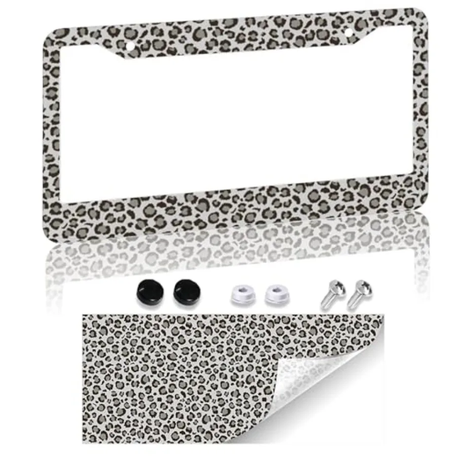 Snow Leopard License Plate Frame - White Leopard Print License Plate Frame 2 Hole Aluminum Car Accessory 12.3 X 6.3Inch Car Sti
Snow Leopard License Plate Frame - White Leopard Print License Plate Frame 2 Hole Aluminum Car Accessory 12.3 X 6.3Inch Car Sti
