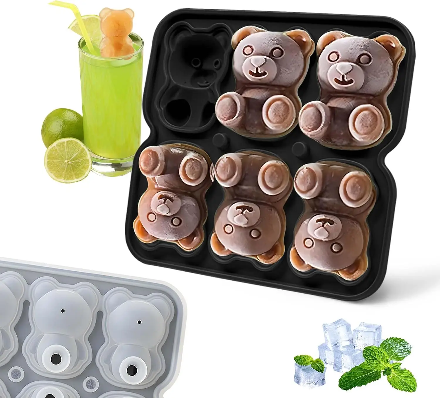 3D Bear Ice Cube Mold - Large Silicone Tray with Lid for Whiskey, Cocktails, Fun Shapes, Black
3D Bear Ice Cube Mold - Large Silicone Tray with Lid for Whiskey, Cocktails, Fun Shapes, Black