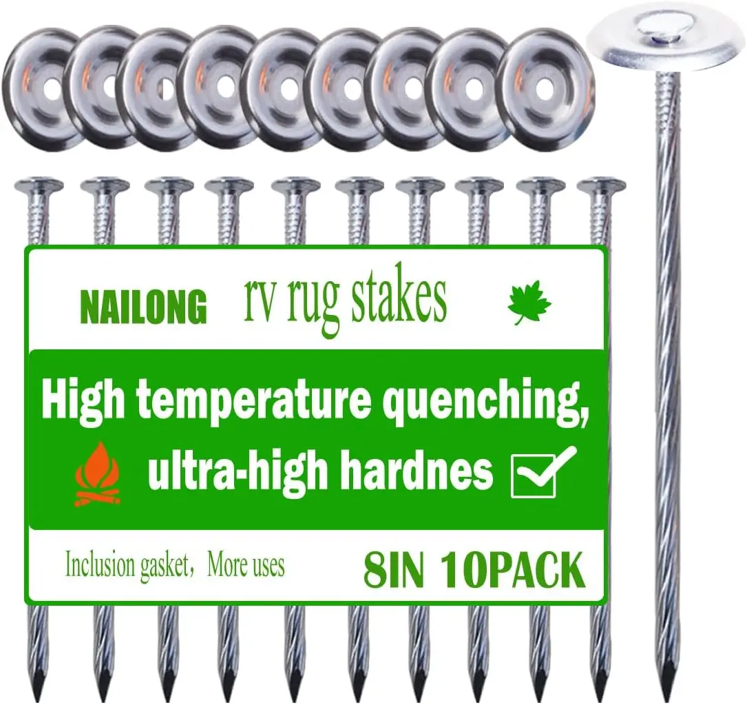8in Outdoor Rug Stakes, Pack of 10 - High Temperature Quenched for Hard Ground, Rust-Resistant
8in Outdoor Rug Stakes, Pack of 10 - High Temperature Quenched for Hard Ground, Rust-Resistant