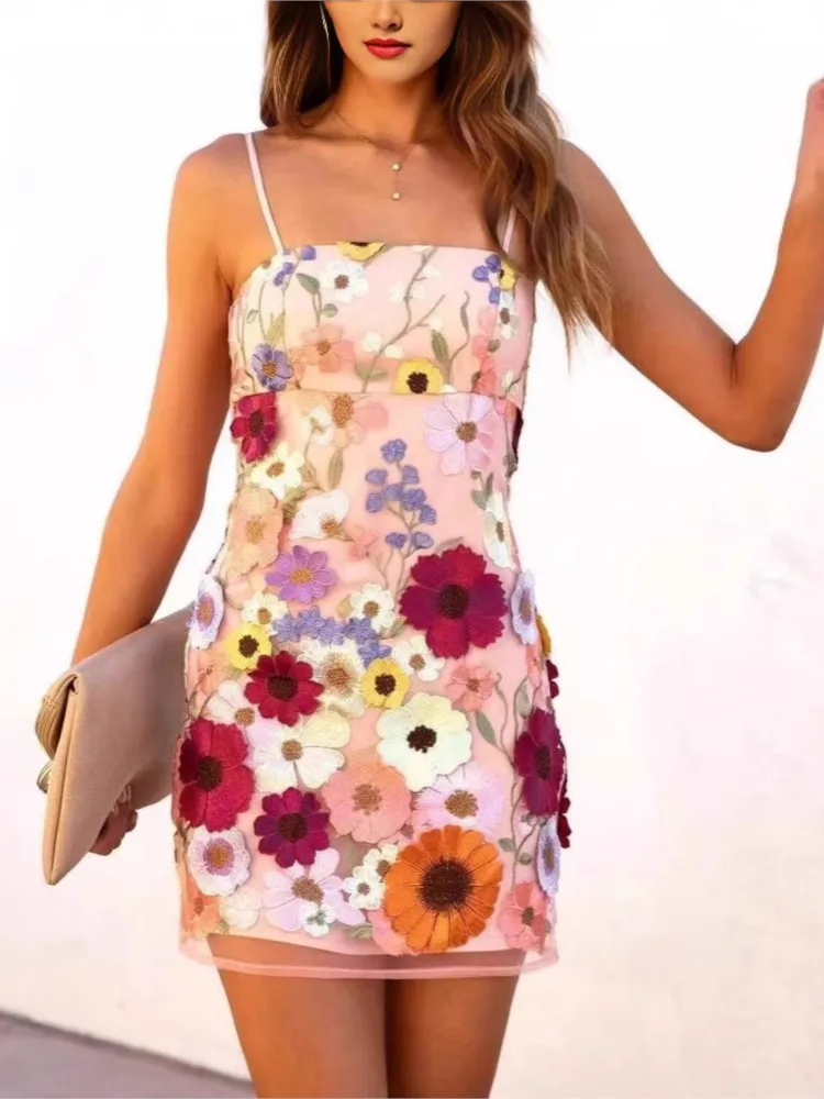 New Floral Tulle Dress High Quality 3D Flowers Embroidered Elegant Party Mini Dress Slip Dresses Women Clothes Spring Summer
New Floral Tulle Dress High Quality 3D Flowers Embroidered Elegant Party Mini Dress Slip Dresses Women Clothes Spring Summer