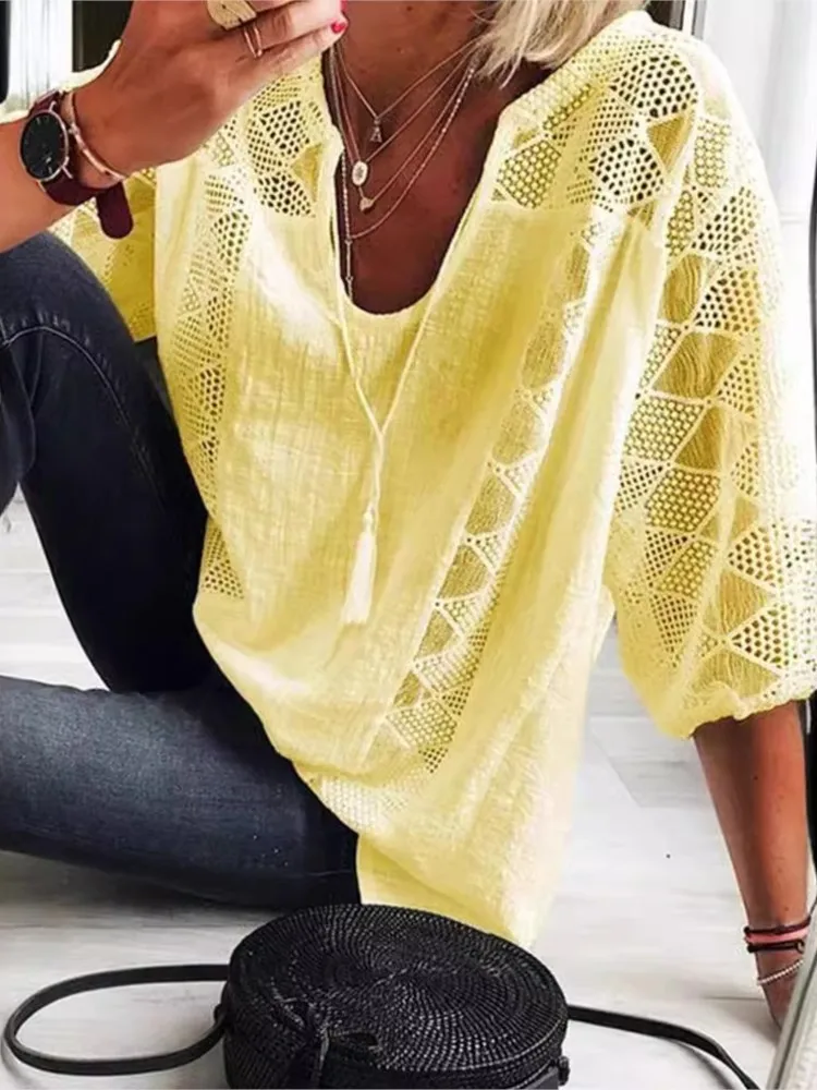 Spring Summer Women Solid Casual Top Shirt New Fashion Elegant Loose Black Office Holiday Lace Splicing Shirts Women Clothes
Spring Summer Women Solid Casual Top Shirt New Fashion Elegant Loose Black Office Holiday Lace Splicing Shirts Women Clothes