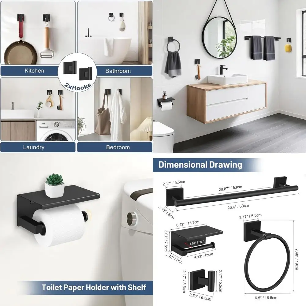 23.6 Inch Stainless Steel Bathroom Hardware Set with Towel Bar, Toilet Paper Holder, and Shelf
23.6 Inch Stainless Steel Bathroom Hardware Set with Towel Bar, Toilet Paper Holder, and Shelf