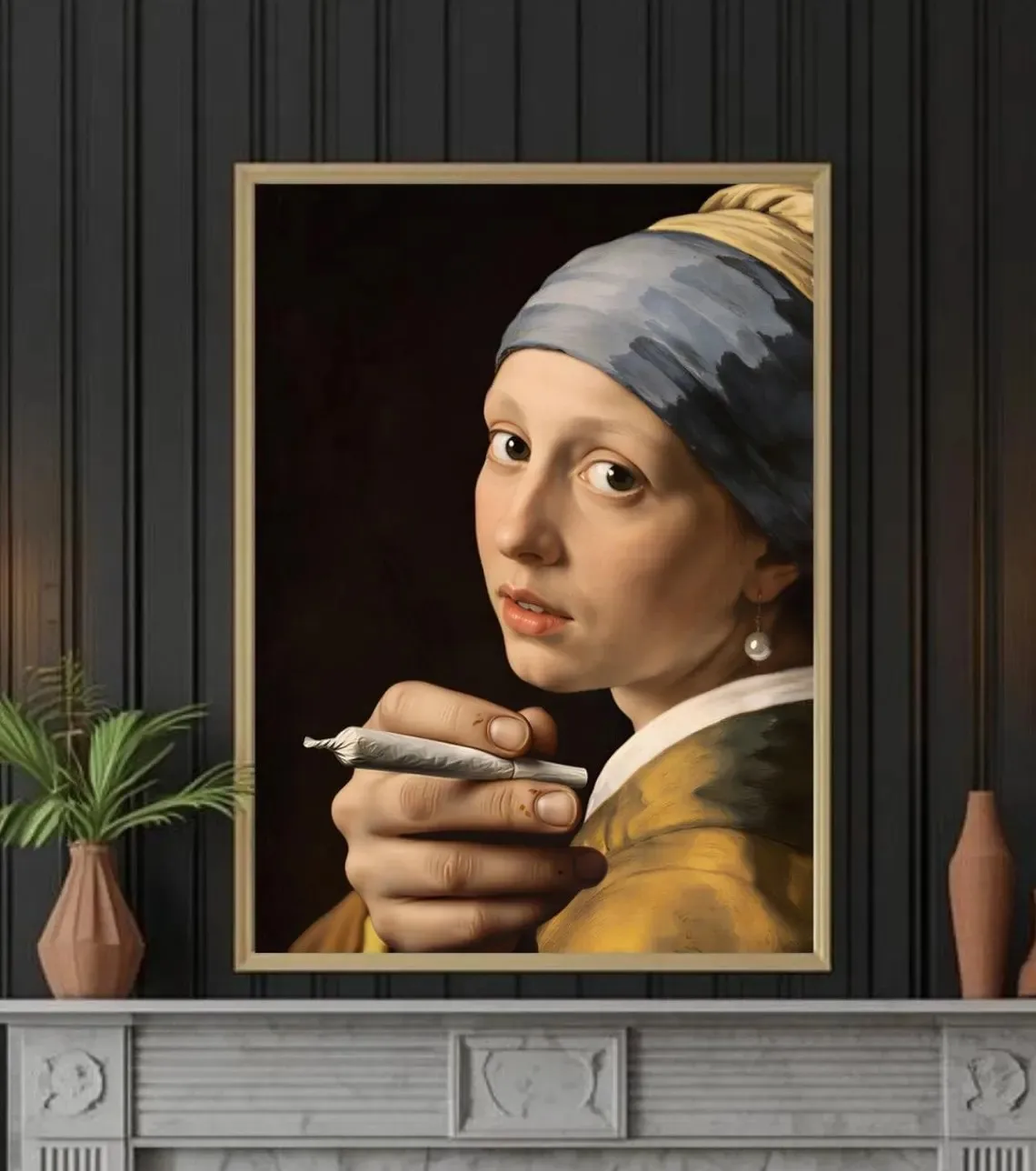 Girl with a Pearl Earring Canvas Prints, Hand-rolled Cigarette Parody Canvas Wall Art for Living Room Home Decoration
Girl with a Pearl Earring Canvas Prints, Hand-rolled Cigarette Parody Canvas Wall Art for Living Room Home Decoration