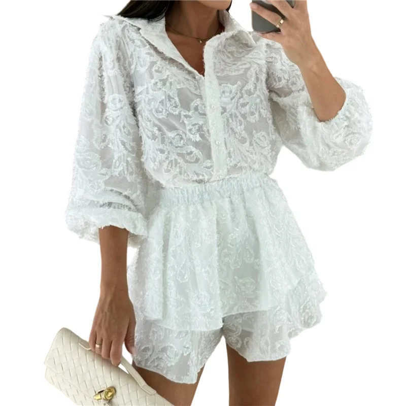 CYL-Womens 2 Pieces Lace Blouse T-Shirts Tops Bodycon Shorts Party Clubwear Tracksuit Outfits Set
CYL-Womens 2 Pieces Lace Blouse T-Shirts Tops Bodycon Shorts Party Clubwear Tracksuit Outfits Set