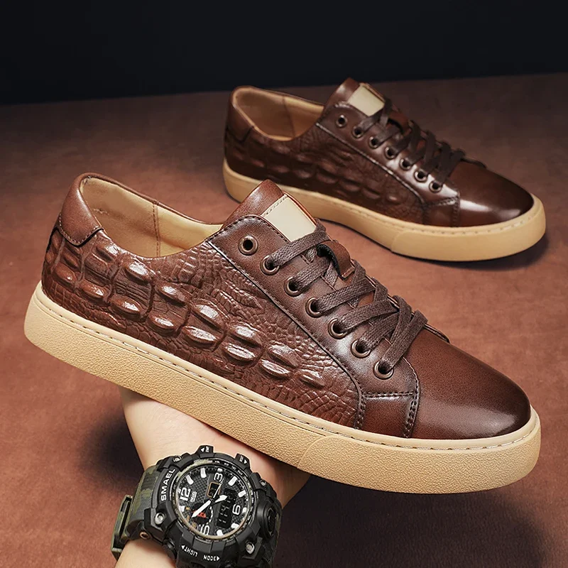 Genuine Leather Mens Casual Shoes Fashion Crocodile Pattern Business Shoes for Men Sneakers High Quality Lace Up Tenis Masculino
Genuine Leather Mens Casual Shoes Fashion Crocodile Pattern Business Shoes for Men Sneakers High Quality Lace Up Tenis Masculino