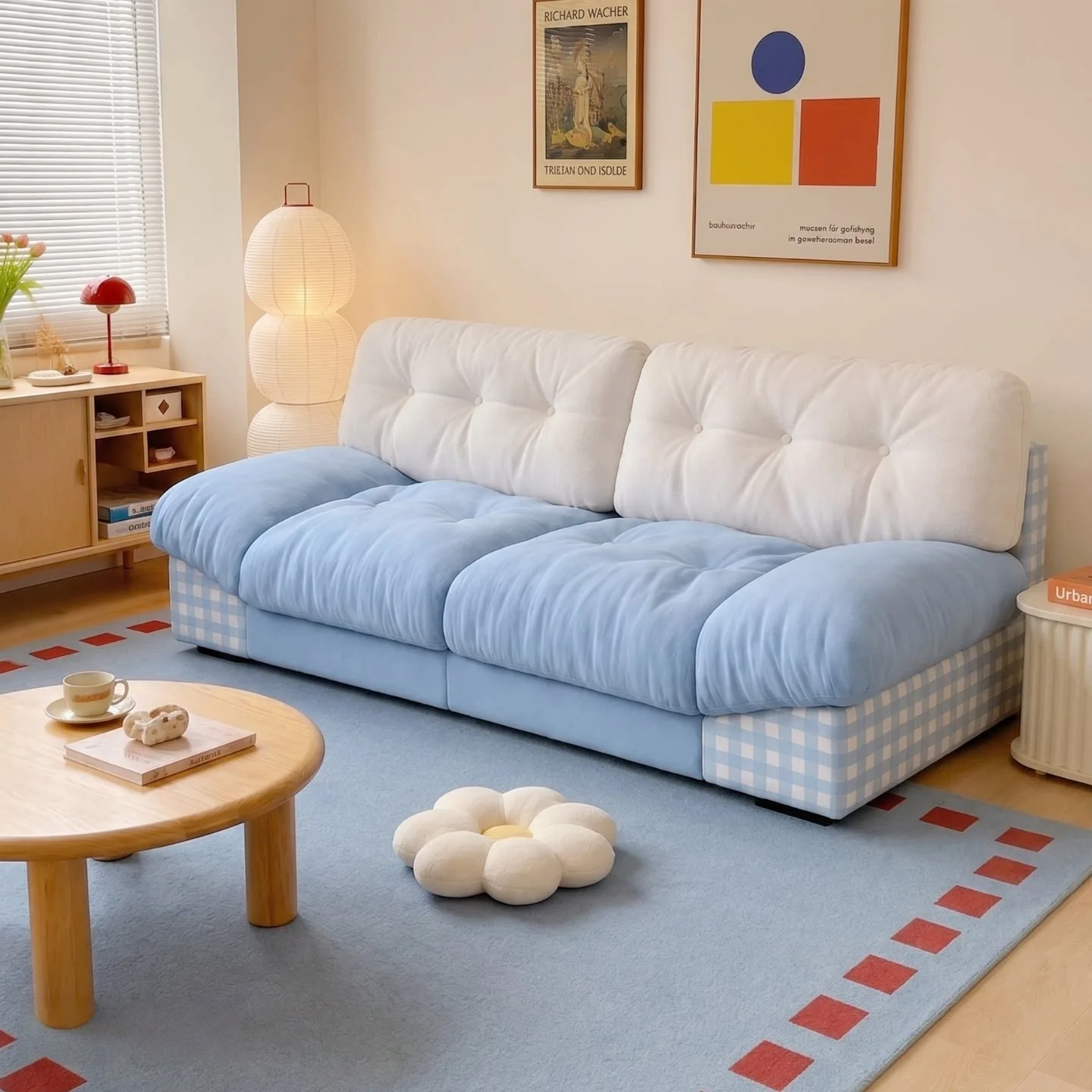 HYS double sofa blue and white grid splicing small apartment sofa three-person household mambo living room fabric sofa
HYS double sofa blue and white grid splicing small apartment sofa three-person household mambo living room fabric sofa