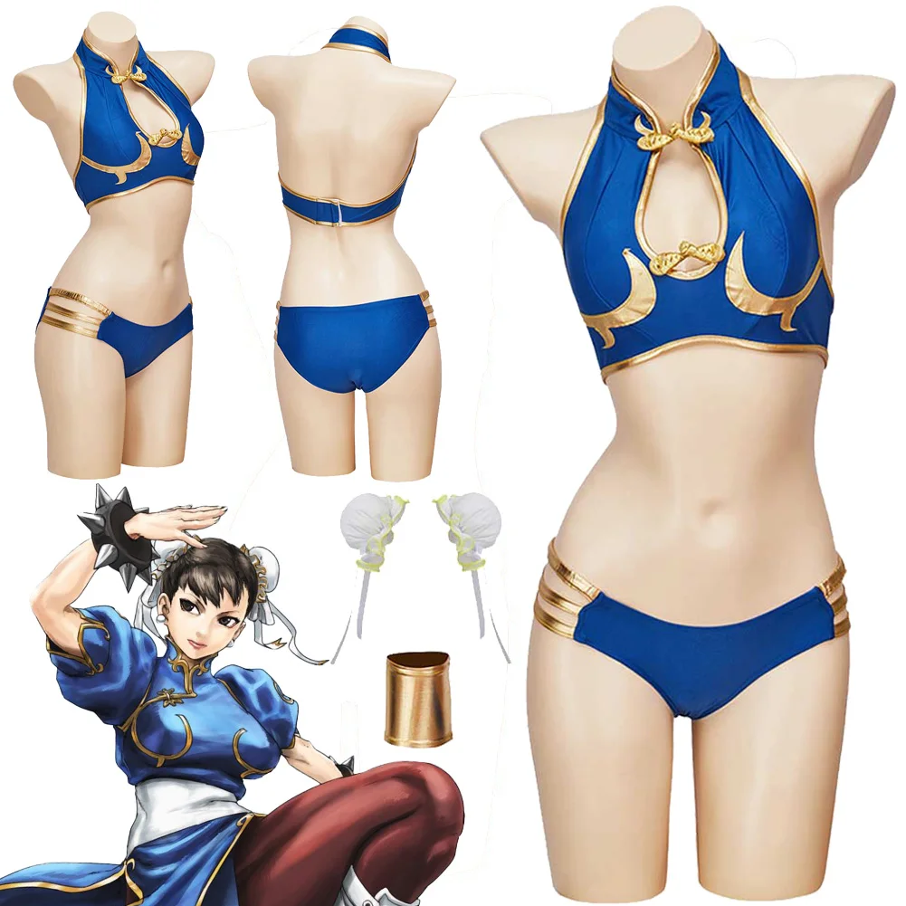 Chun Li Cosplay Women Swimsuit Costume Anime Fighter Game SF Costume Sexy Bikini Summer Beach Swimwear Female Headgear Suits
Chun Li Cosplay Women Swimsuit Costume Anime Fighter Game SF Costume Sexy Bikini Summer Beach Swimwear Female Headgear Suits
