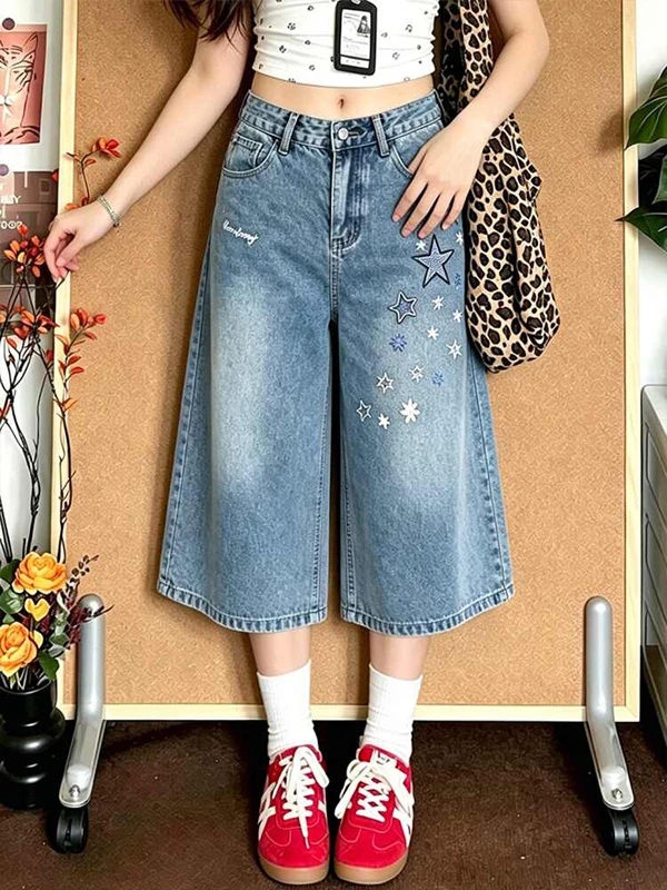 Summer Women's Loose Fit Straight Leg Jeans High Waist Button Zipper Casual Comfortable Star Patchwork Versatile Blue Denim
Summer Women's Loose Fit Straight Leg Jeans High Waist Button Zipper Casual Comfortable Star Patchwork Versatile Blue Denim