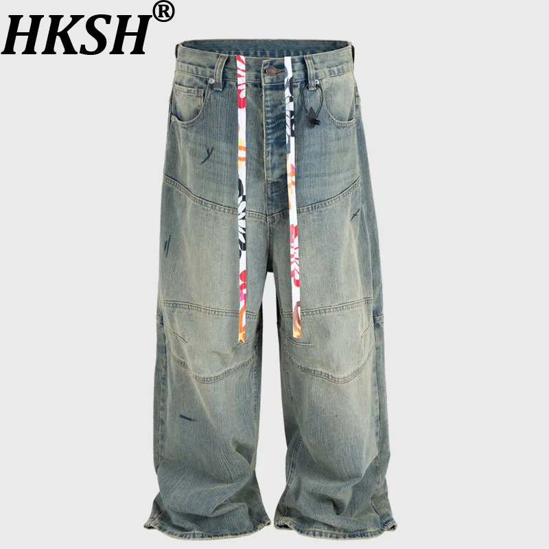 HKSH Spring Autumn New Man Tide Color-Block Drawstring Double-Knee Baggy Jeans Wide-Leg Denim Pants High Street Chic Ins HK10519
HKSH Spring Autumn New Man Tide Color-Block Drawstring Double-Knee Baggy Jeans Wide-Leg Denim Pants High Street Chic Ins HK10519