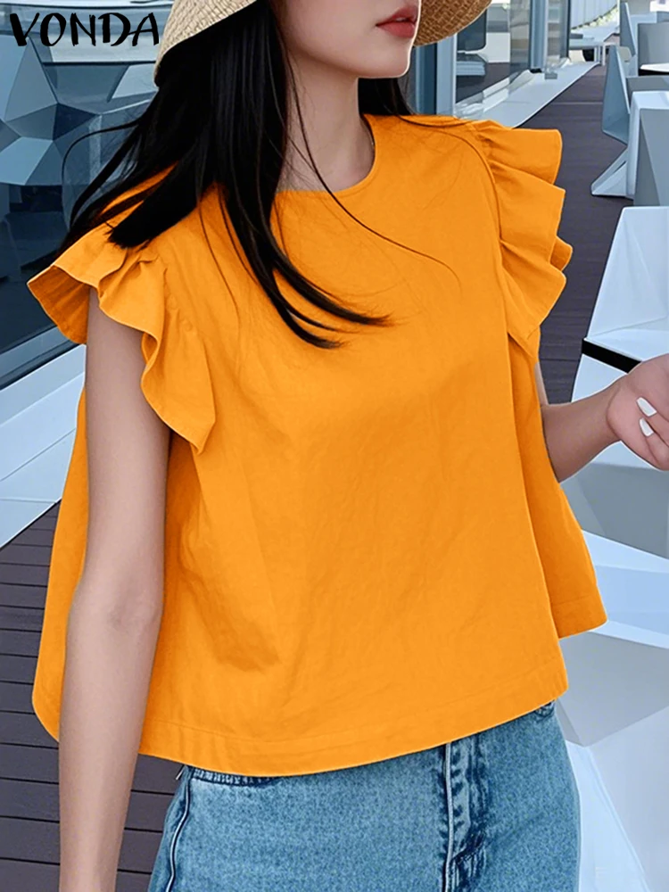 VONDA Casual Ruffled Blouses Women Summer Tanks Solid Color Tops 2025O Neck Blusas Female Loose Tunic Beach Shirts Femininas
VONDA Casual Ruffled Blouses Women Summer Tanks Solid Color Tops 2025O Neck Blusas Female Loose Tunic Beach Shirts Femininas