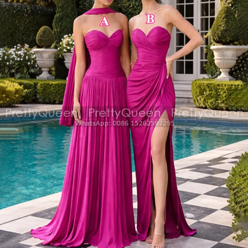 Fuchsia A Line Bridesmaid Dresses Long Mermaid Side Split Sweetheart Neck Customized Wedding Party Dress For Women
Fuchsia A Line Bridesmaid Dresses Long Mermaid Side Split Sweetheart Neck Customized Wedding Party Dress For Women