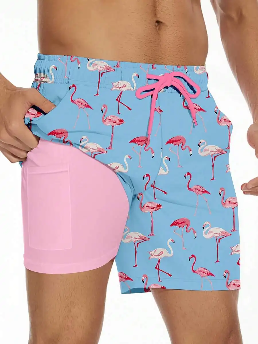 Mens Flamingo Print Swim Trunks With Compression Liner Quick Dry Beach Shorts
Mens Flamingo Print Swim Trunks With Compression Liner Quick Dry Beach Shorts