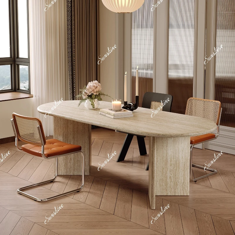 Roman natural travertine medieval dining table and chairs oval dining table
Roman natural travertine medieval dining table and chairs oval dining table