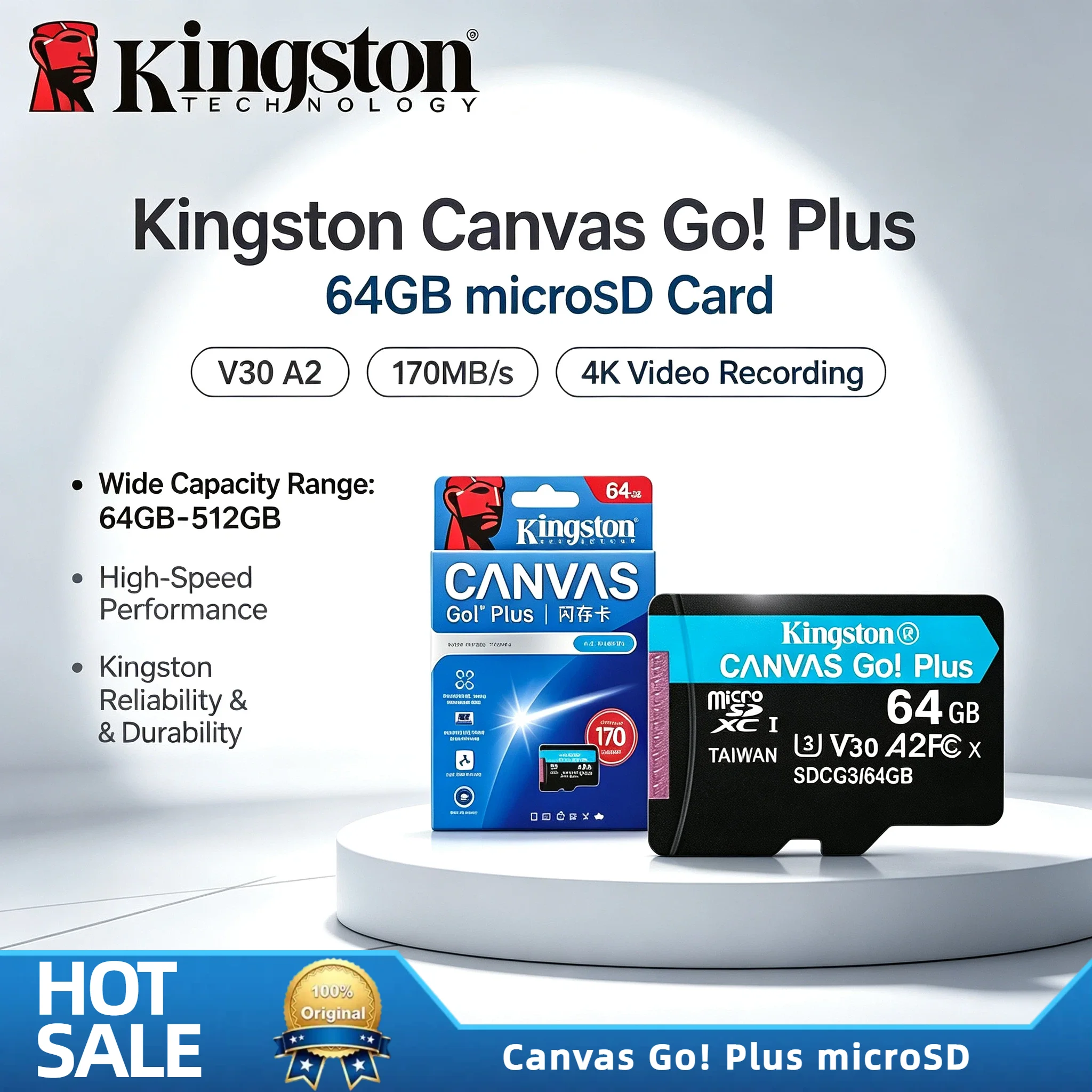 Kingston Canvas Go Plus 256GB MicroSDXC 200MB/s A2 U3 V30 Class 10 Memory for Smartphone Drone 4K Video Record
Kingston Canvas Go Plus 256GB MicroSDXC 200MB/s A2 U3 V30 Class 10 Memory for Smartphone Drone 4K Video Record