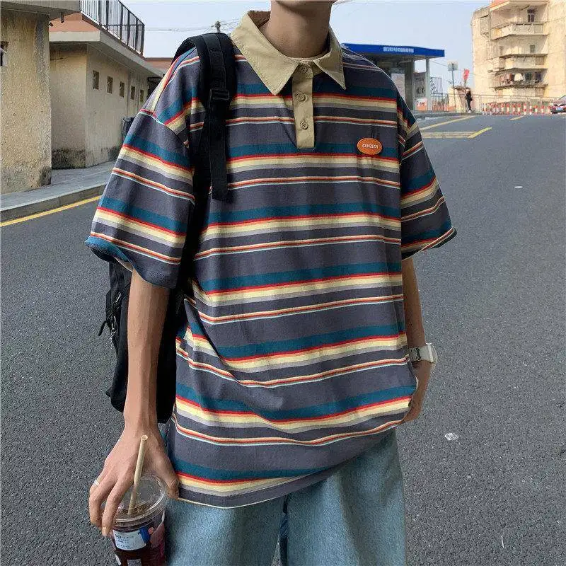 Street Style Short Sleeve Shirt Color Block Stripe Loose Casual Versatile Summer T-Shirt for Men Hip Hop Loose Fit Tee
Street Style Short Sleeve Shirt Color Block Stripe Loose Casual Versatile Summer T-Shirt for Men Hip Hop Loose Fit Tee