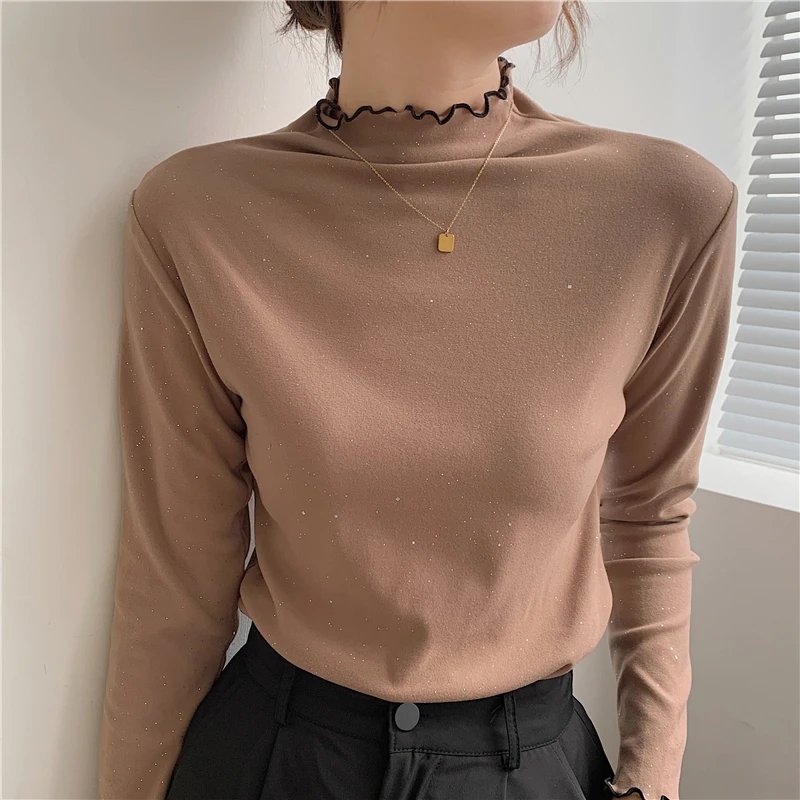 Shiny T Shirt Women Korean Style Long Sleeve Top Ruffles Turtleneck Tshirt Woman Clothes Autumn Elastic Tee Shirt Femme Camiseta
Shiny T Shirt Women Korean Style Long Sleeve Top Ruffles Turtleneck Tshirt Woman Clothes Autumn Elastic Tee Shirt Femme Camiseta