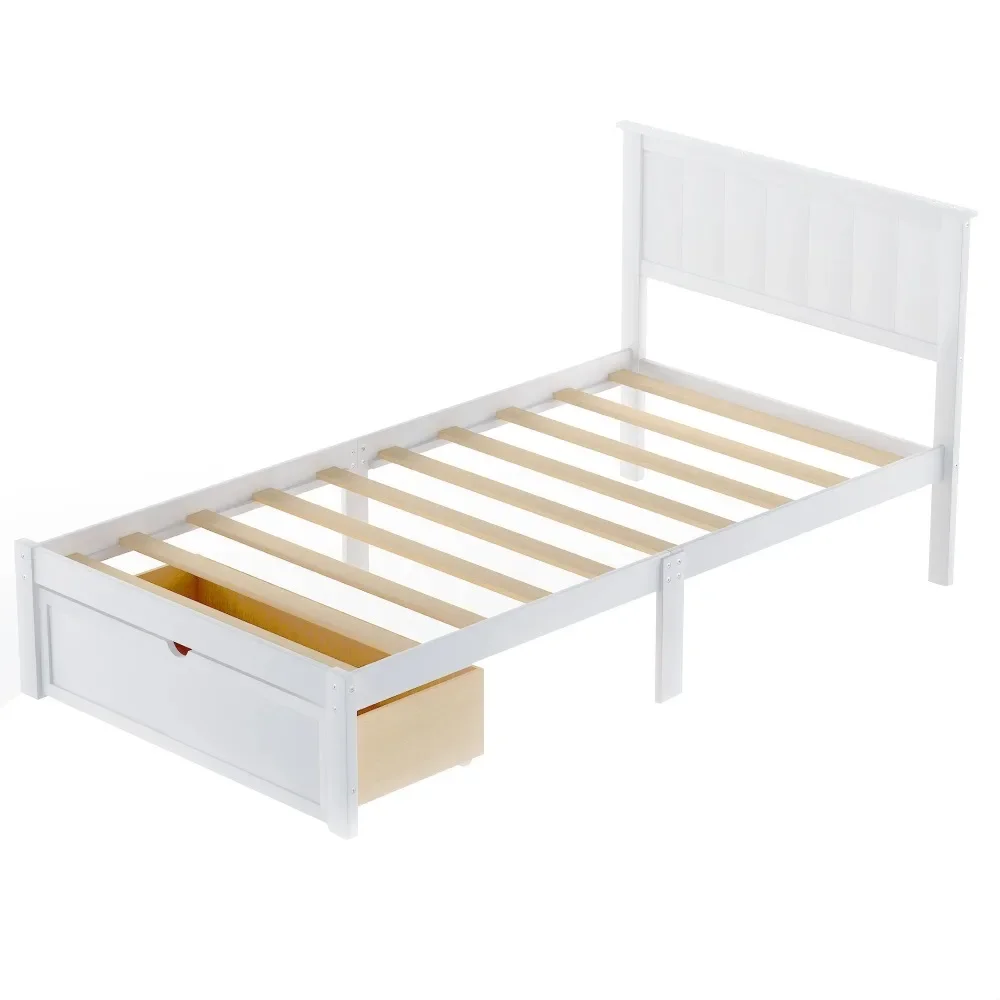 Twin Size Bed, Twin Bed with Storage, Heavy Duty Wood Platform Bed Frame with Headboard and Under-bed Drawer, Space Saving
Twin Size Bed, Twin Bed with Storage, Heavy Duty Wood Platform Bed Frame with Headboard and Under-bed Drawer, Space Saving